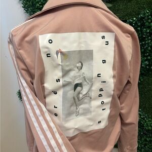 Women's Rose Pink Adidas Track Jacket with Graphic Design